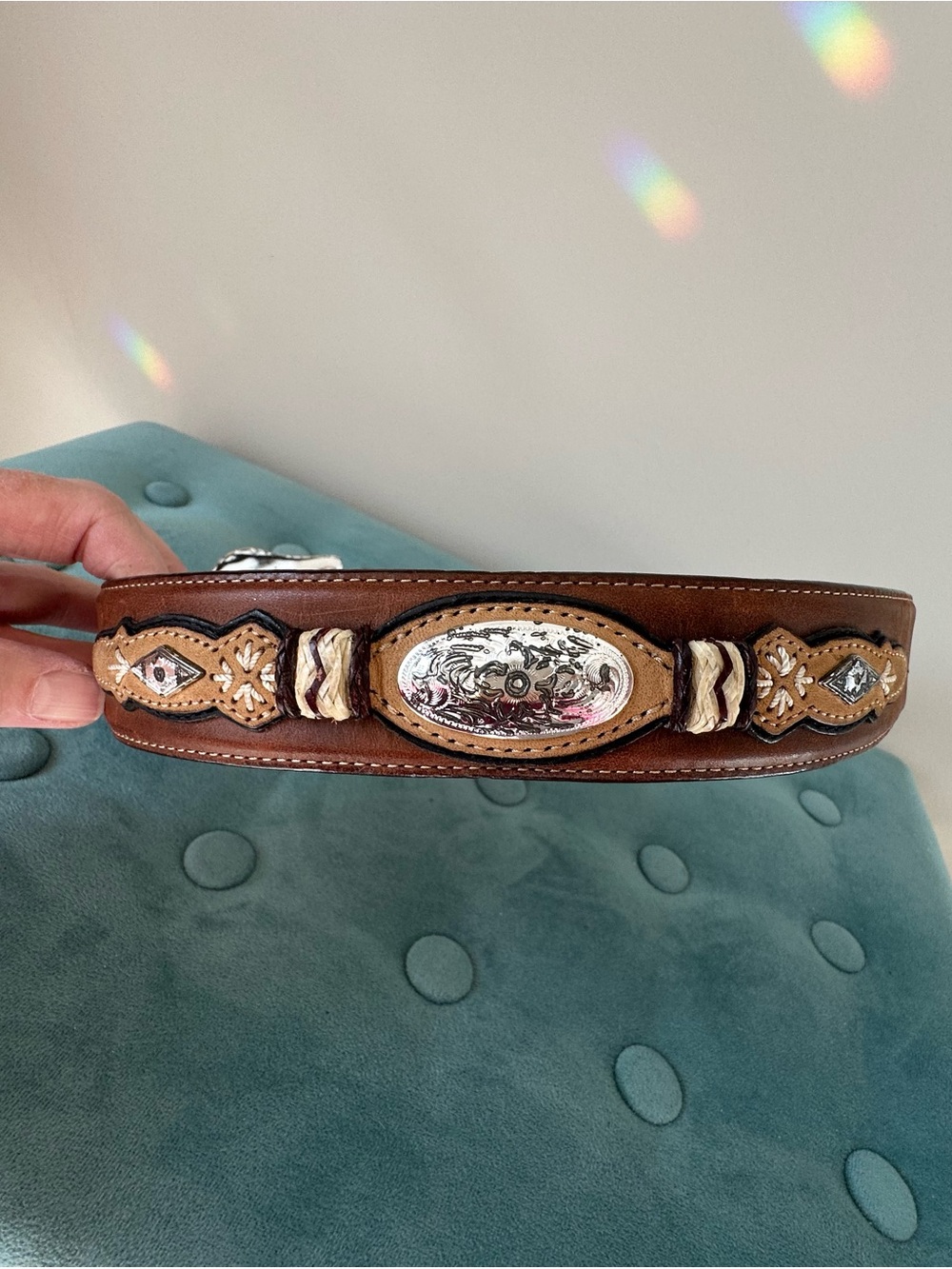 Tony Lama Brown Leather Western Belt with Silver Buckle